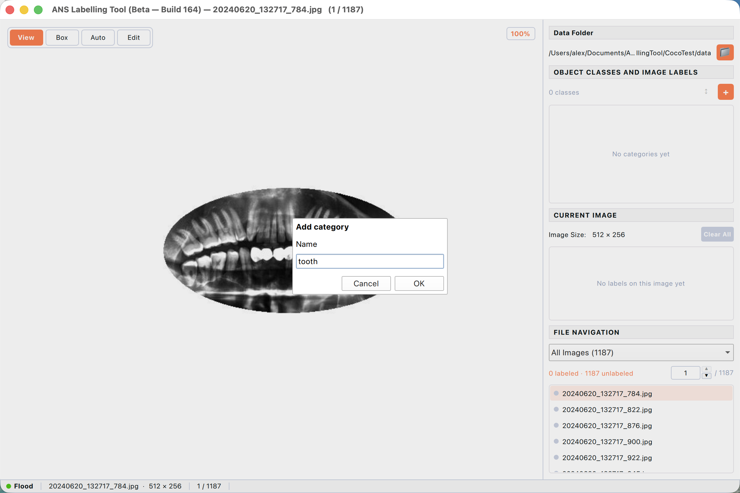 Typing a category name. The Ok button enables once the field has content.
